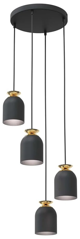 Lampadario Contemporaneo 4 Luci Bastet Base Tonda In Acciaio Nero E Oro