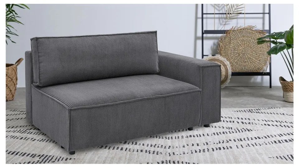 Modulo divano in velluto a coste grigio scuro, angolo destro Nihad modular - Bobochic Paris