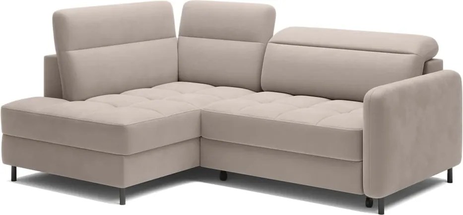 Divano angolare marrone chiaro allungabile/con contenitore (con penisola a sinistra/a L) e rivestimento in velluto Barea – ELTAP