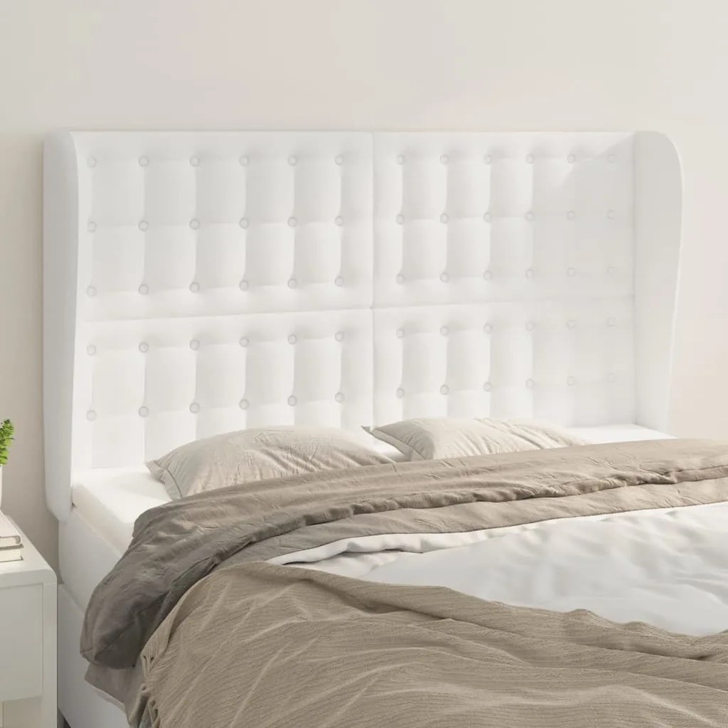 Testiera Ad Orecchio Bianca 147x23x118/128 Cm İn Similpelle /