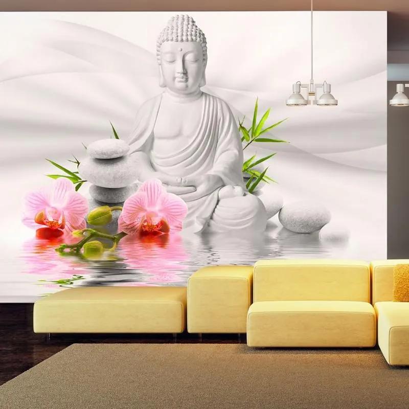 Fotomurale adesivo Buddha e due orchidee