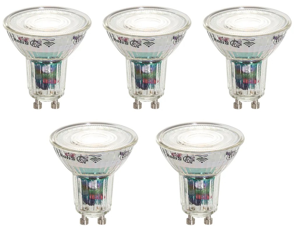 Set di 5 lampadine LED Smart GU10 50mm trasparenti 4,8W 400 lm 1800-6500K