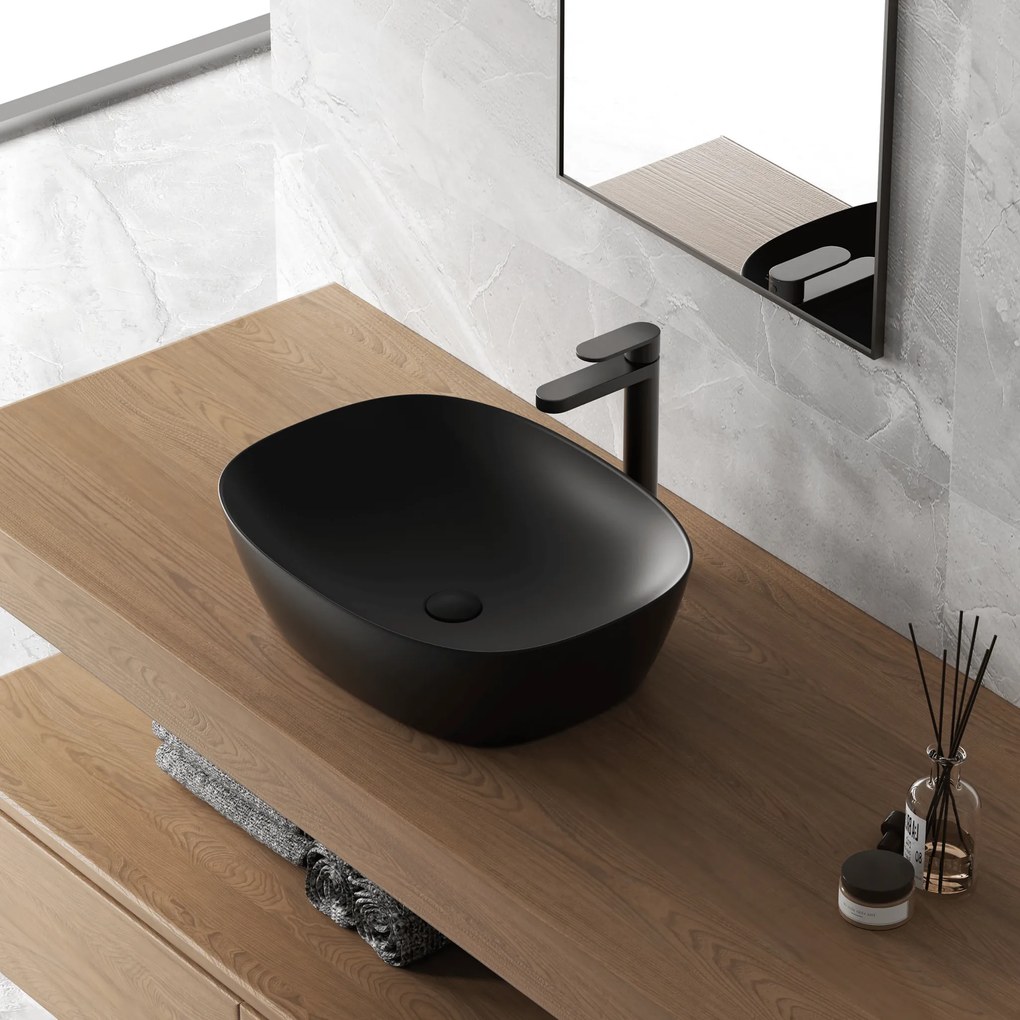 Lavabo D'Appoggio 50x38 Cm "Shelf" Nero Opaco