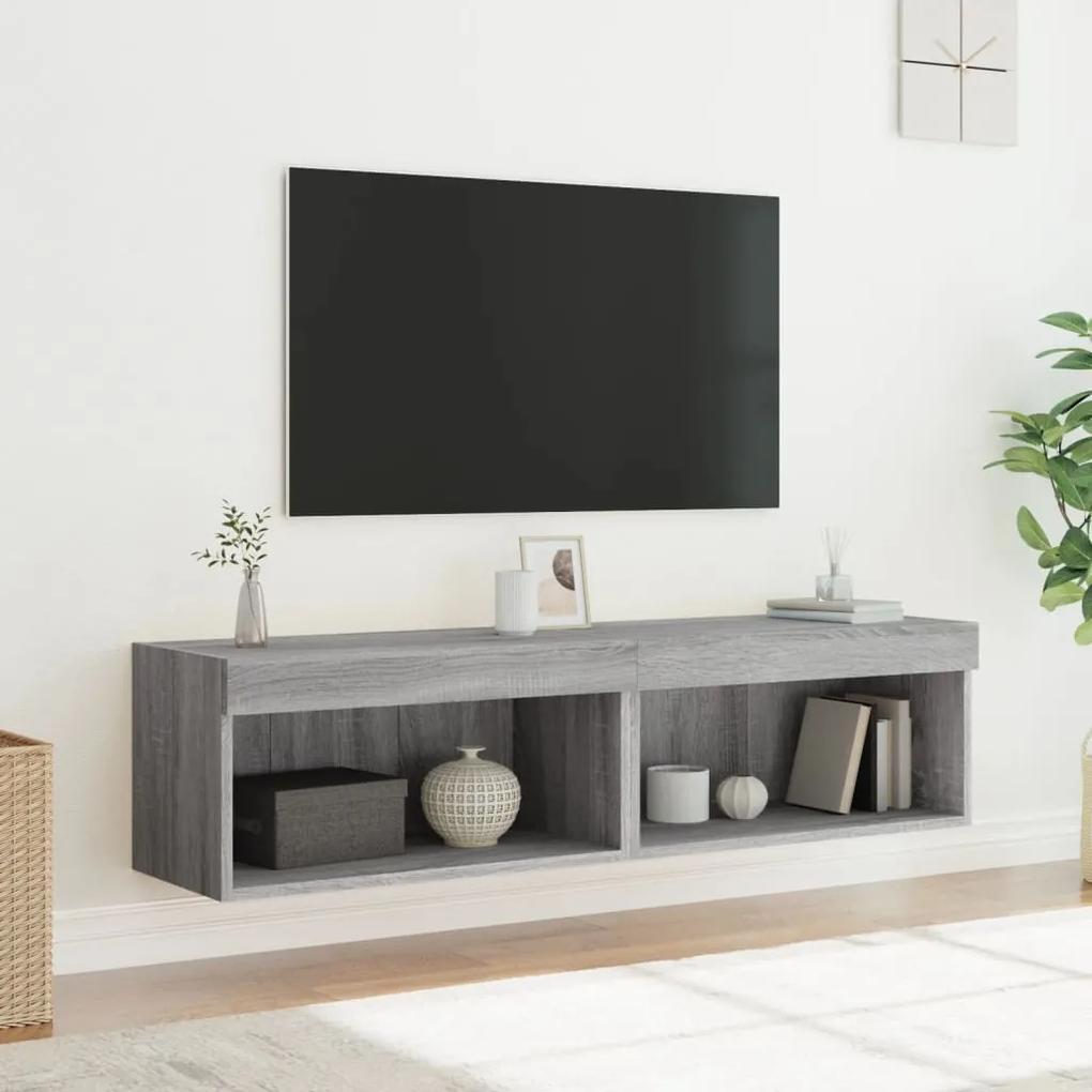 Mobili Porta TV con Luci LED 2pz Grigio Sonoma 60x30x30 cm