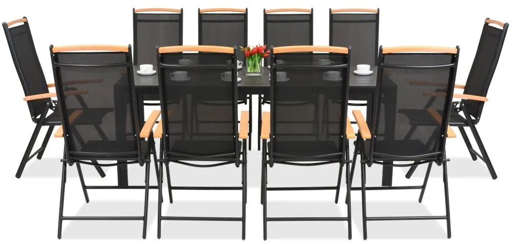 Mobile da giardino in alluminio polywood Verona Wood con grande tavolo per 10 persone Garden Point nero