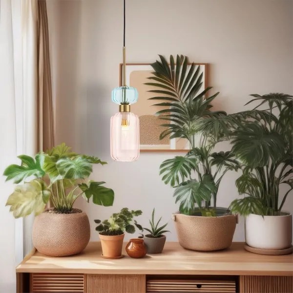 Lampadario a sospensione con filo MOLLY 1xE14/40W/230V diametro 12 cm oro/rosa/blu