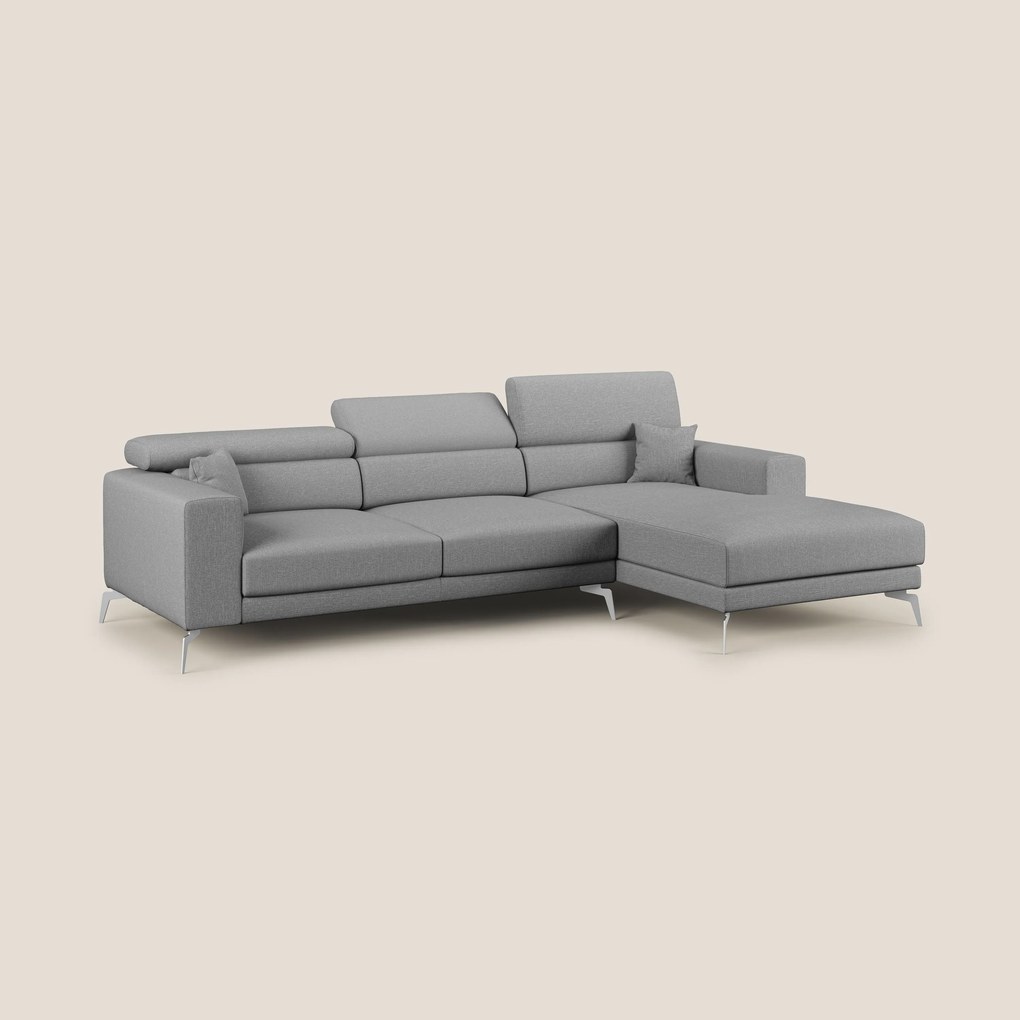 Blade Divano moderno angolare con poggiatesta reclinabili in tessuto impermeabile simil-cotone T13 grigio