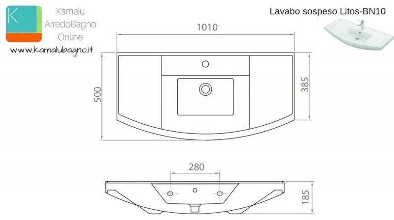 Kamalu - mobile bagno 100cm sospeso con 2 ante bn-100a