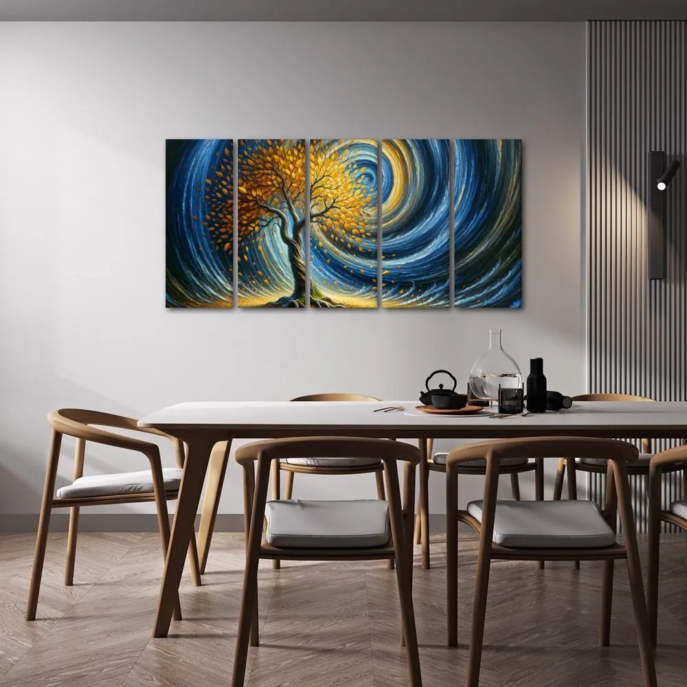 Quadri 5 pezzi – Albero della vita dorato nel vortice della notte