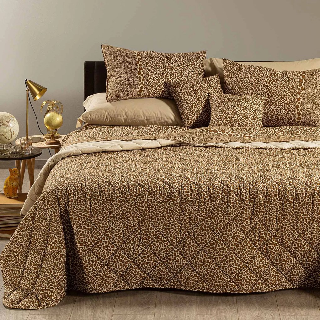 Copriletto Trapuntato in Cotone Leopard Matrimoniale New