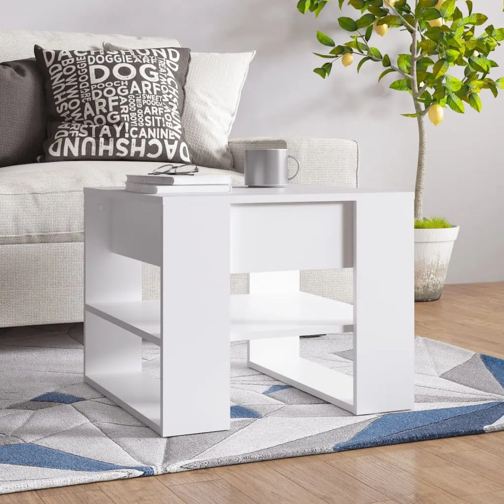 Tavolino Da Salotto Bianco 55,5x55x45 Cm İn Legno Multistrato /