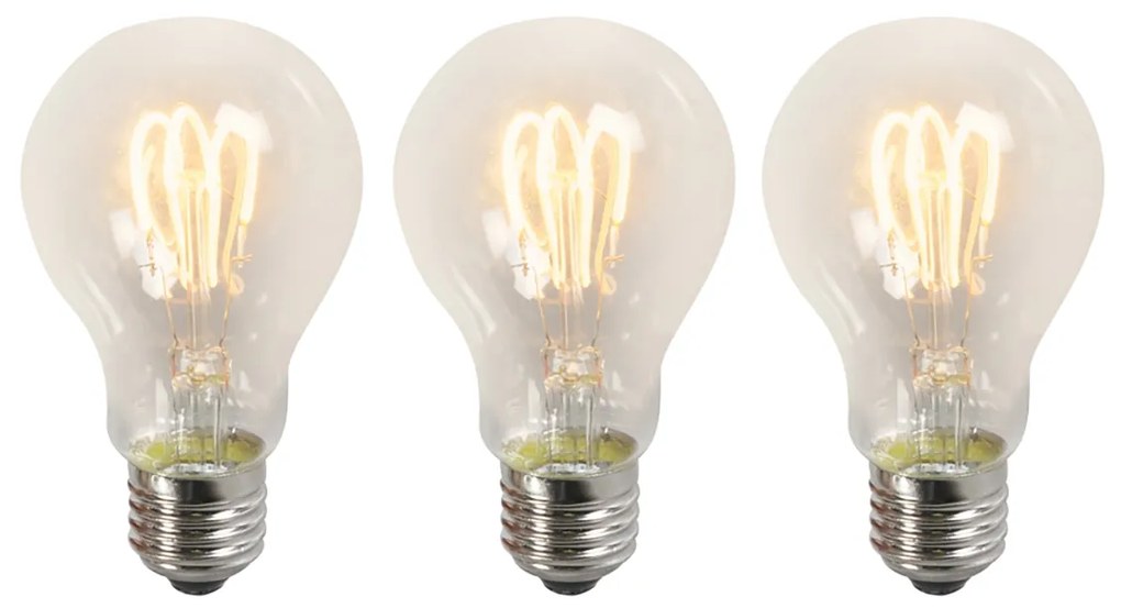 Set di 3 lampadine LED E27 a filamento ritorto A60 trasparente 3W 210lm 2200K