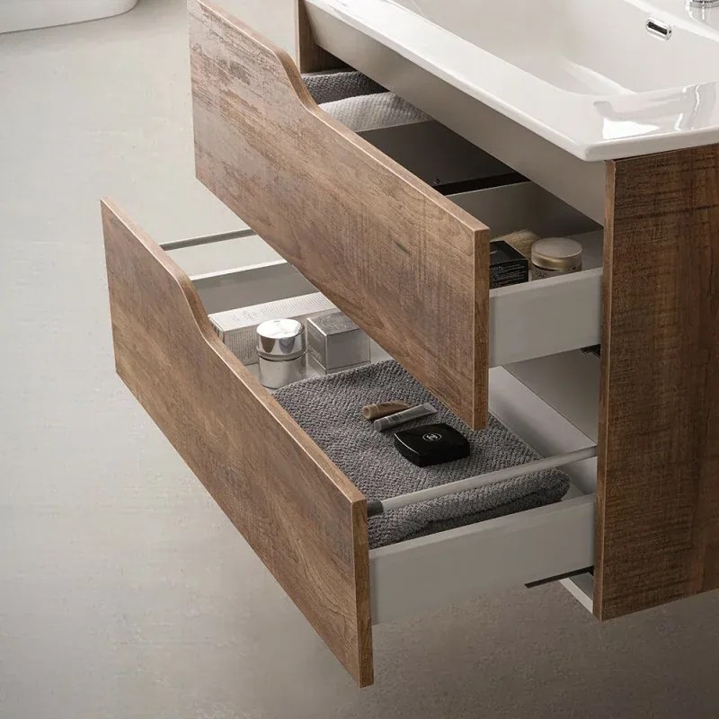 Composizione bagno sospesa 80cm in legno mdf tabacco e tortora Sumya