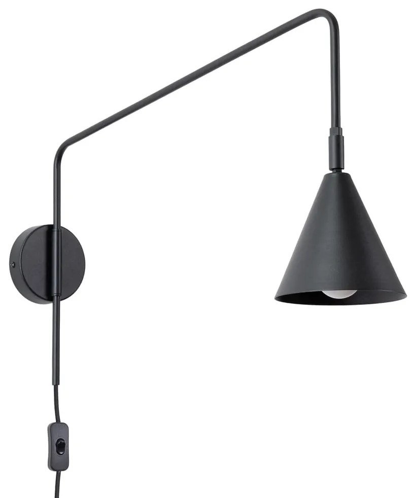 Lampada da parete nera con alimentazione a corrente Zylo – Sollux