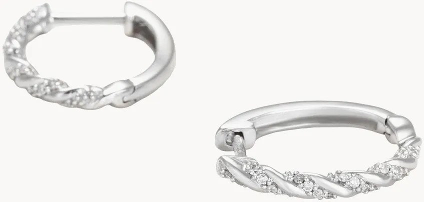 Orecchini a cerchio in oro bianco con diamanti Trenzas, 0,15 carati