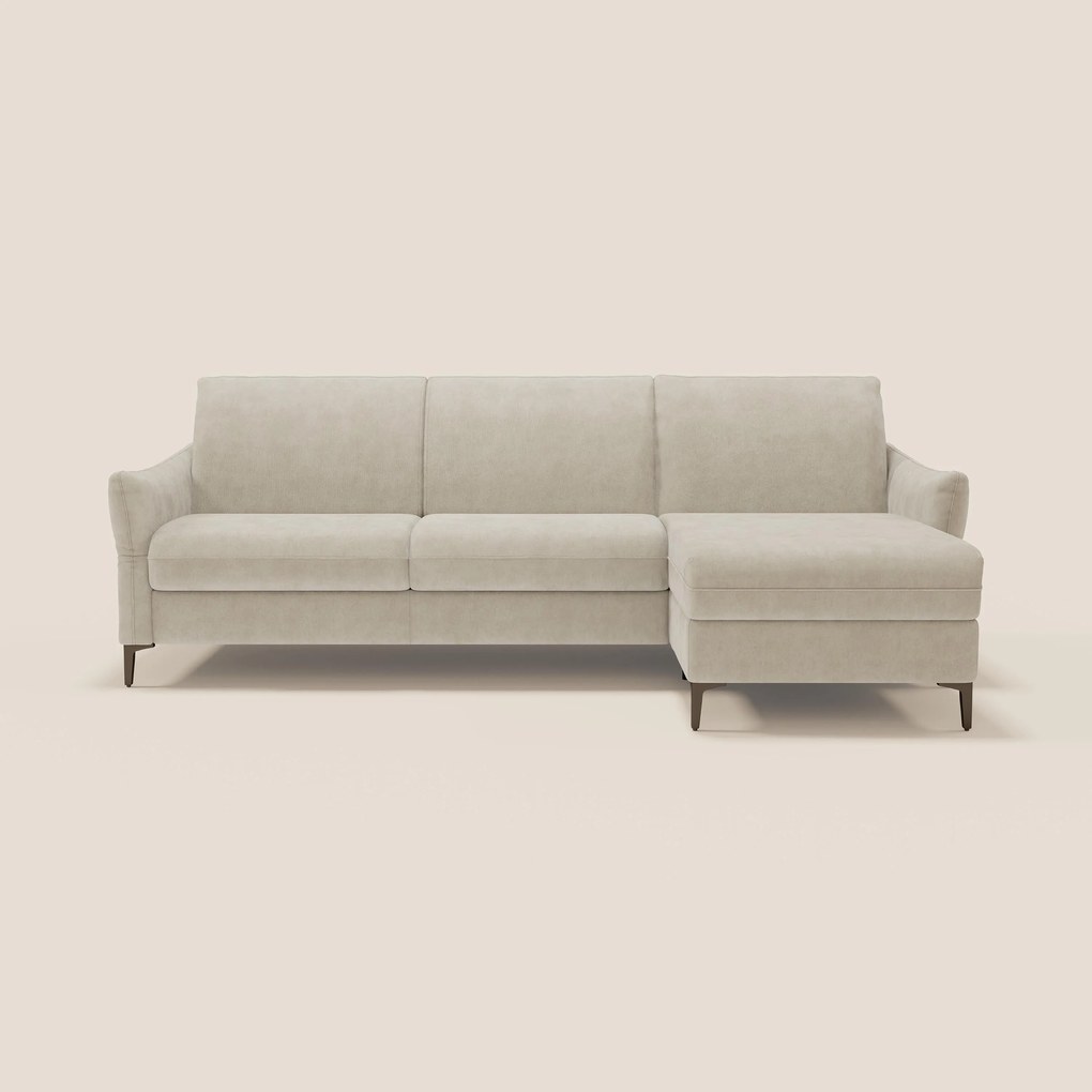 Dalia divano letto angolare con materasso alto 18 cm piedini alti e penisola contenitore in tessuto smacchiabile T17
