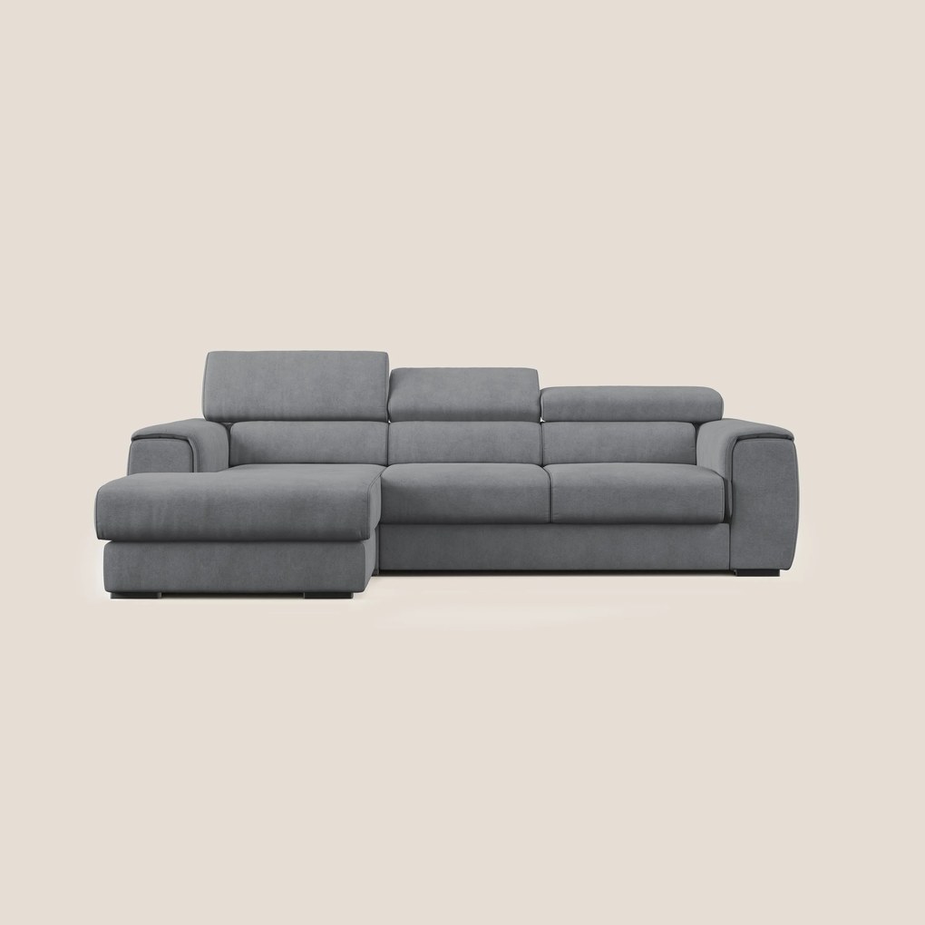 Zeno Divano angolare Destro 260 cm con pouf estraibile in tessuto morbido impermeabile T02 GRIGIO grigio Destro