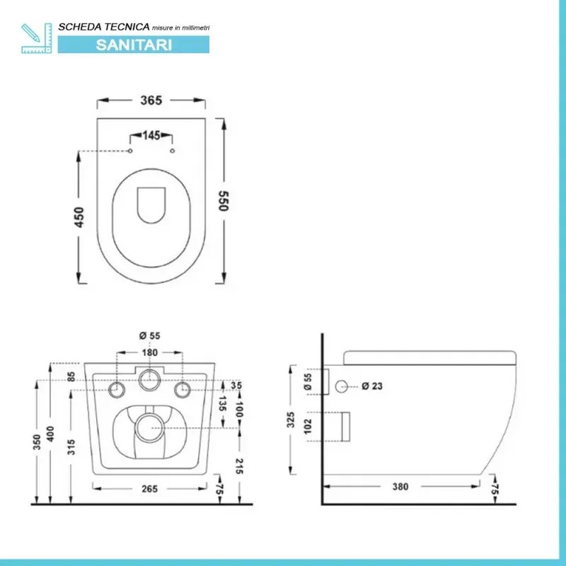 Wc sospeso Rimless serie Tokyo in ceramica bianco lucido
