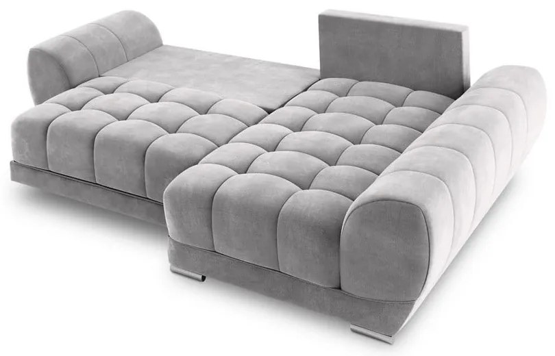 Divano letto angolare grigio chiaro con rivestimento in velluto, angolo destro Nuage - Windsor &amp; Co Sofas