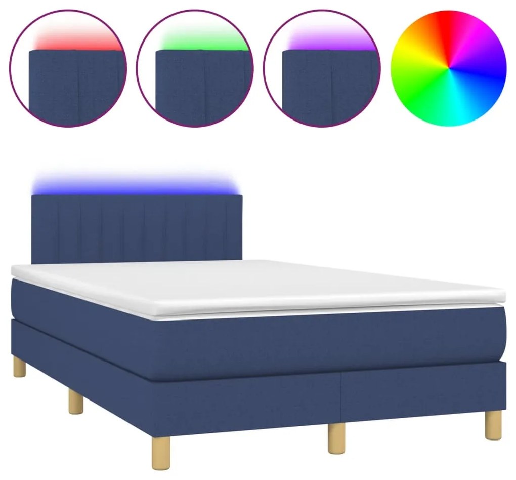 Letto a molle con materasso e led blu 120x190 cm in tessuto