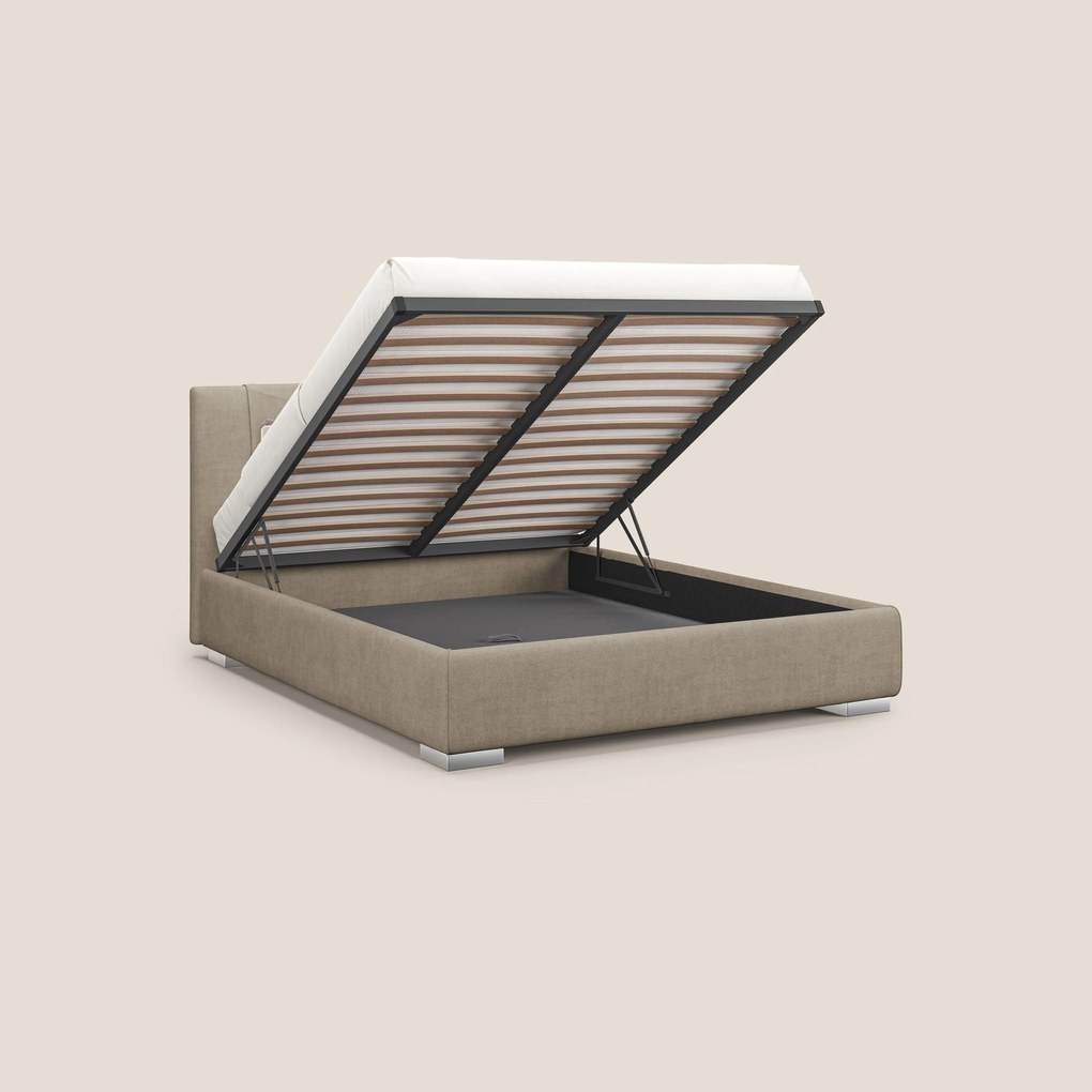 Horus letto imbottito contenitore e presa USB sulla testata in tessuto impermeabile T02 beige