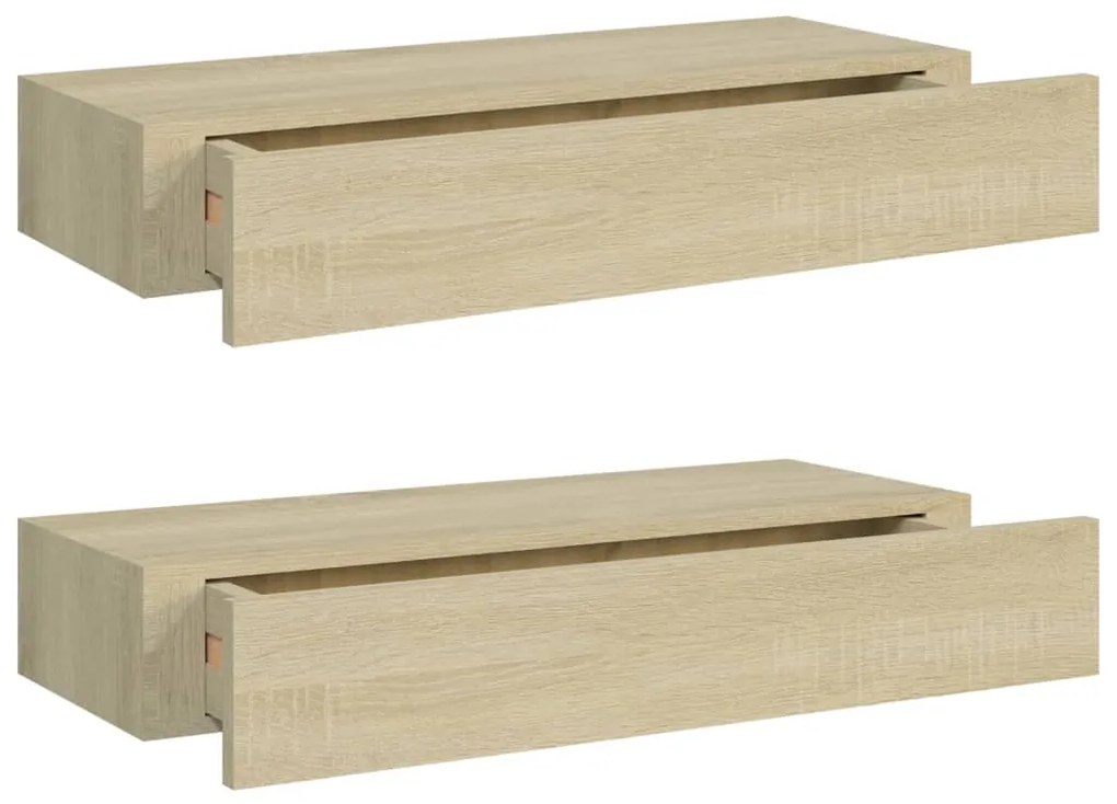 Scaffali con cassetti da parete 2 pz rovere 60x23,5x10 cm mdf