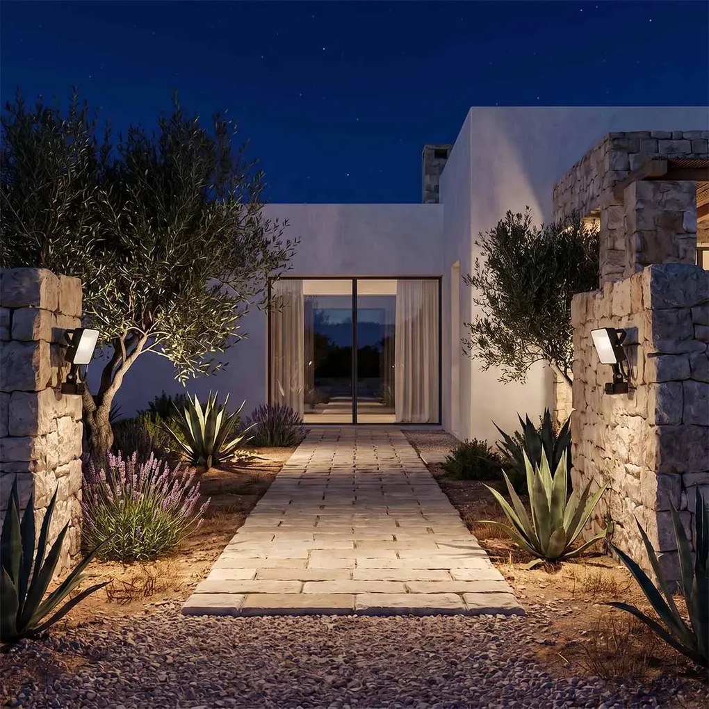 Faro LED 20W IP65 Nero con Sensore di Movimento e OSRAM chip LED Colore Bianco Caldo 3.000K