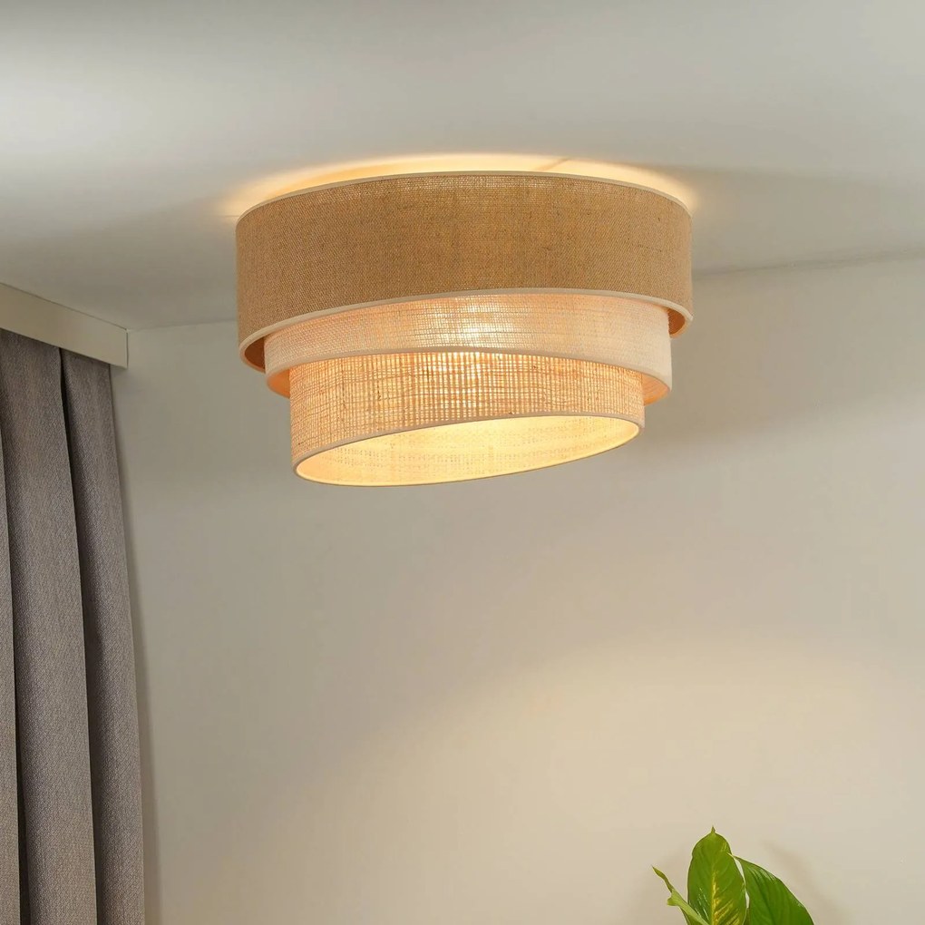 Euluna plafoniera Trio juta, marrone naturale/bianco/rafia Ø 60 cm