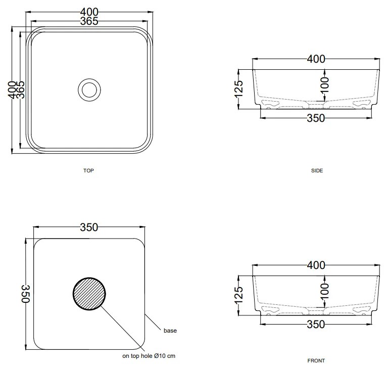 Cielo Shui Comfort lavabo da appoggio 40x40 quadrato senza troppopieno in ceramica bianco lucido