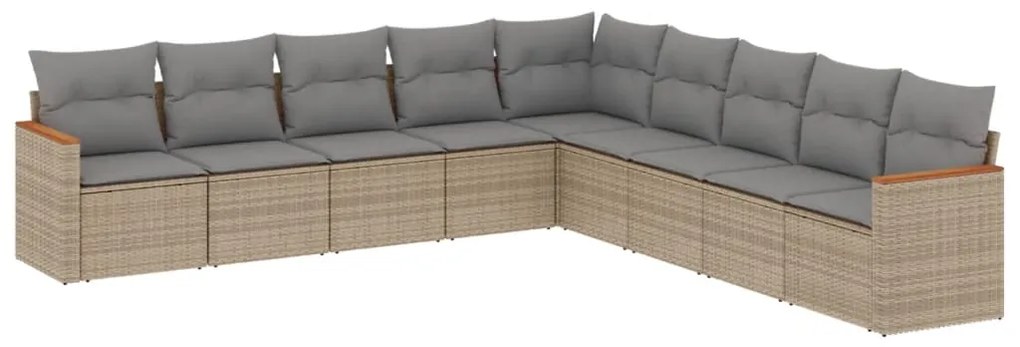 Set divano da giardino 9 pz con cuscini beige misto polyrattan