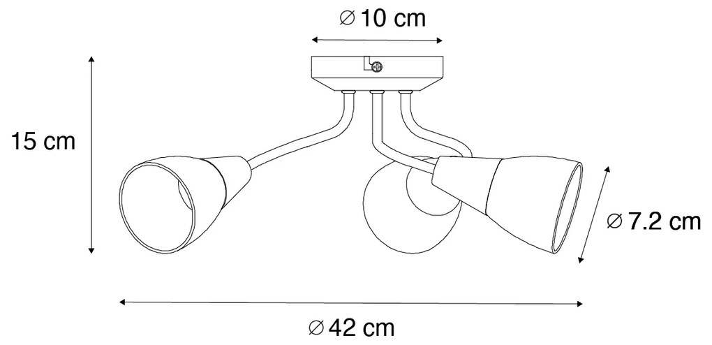 Faretto da soffitto classico oro con vetro satinato rotondo 3 luci - Madi