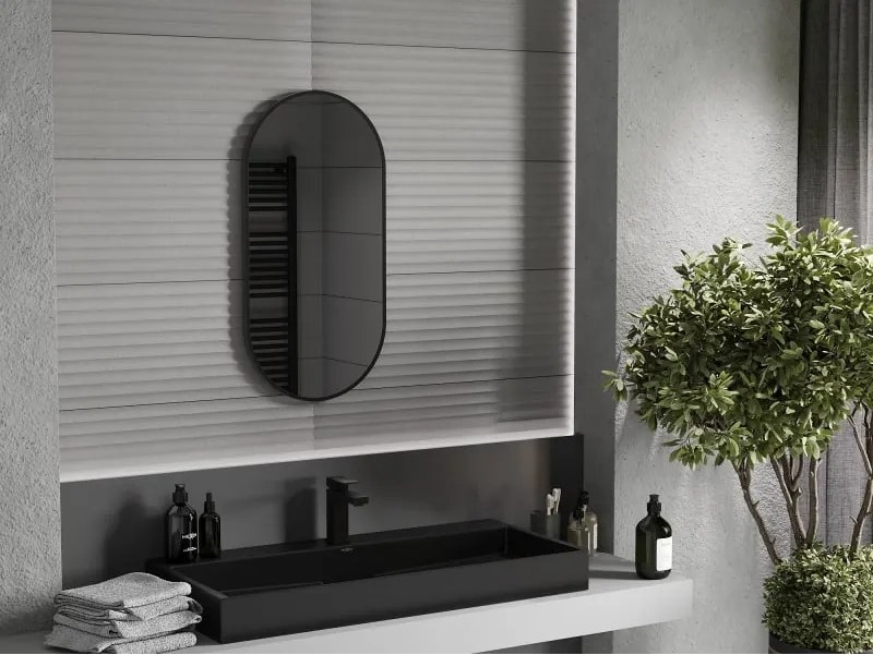 Mexen Loft specchio da bagno ovale 80 x 40 cm, cornice nera - 9851-080-040-000-70