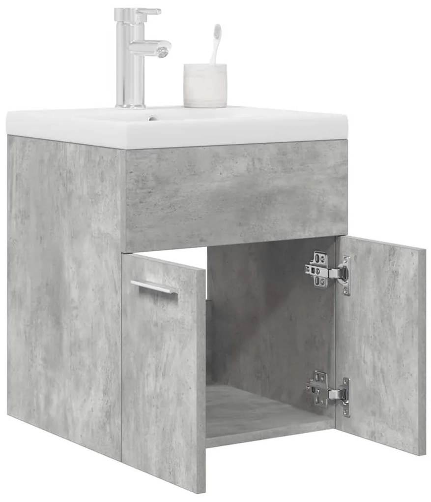 Mobile Da Bagno Con Lavabo Integrato E Rubinetto Grigio Cemento /