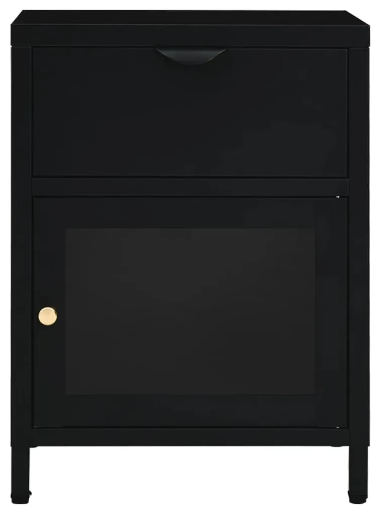 Comodini 2 pz neri 40x30x54,5 cm acciaio e vetro