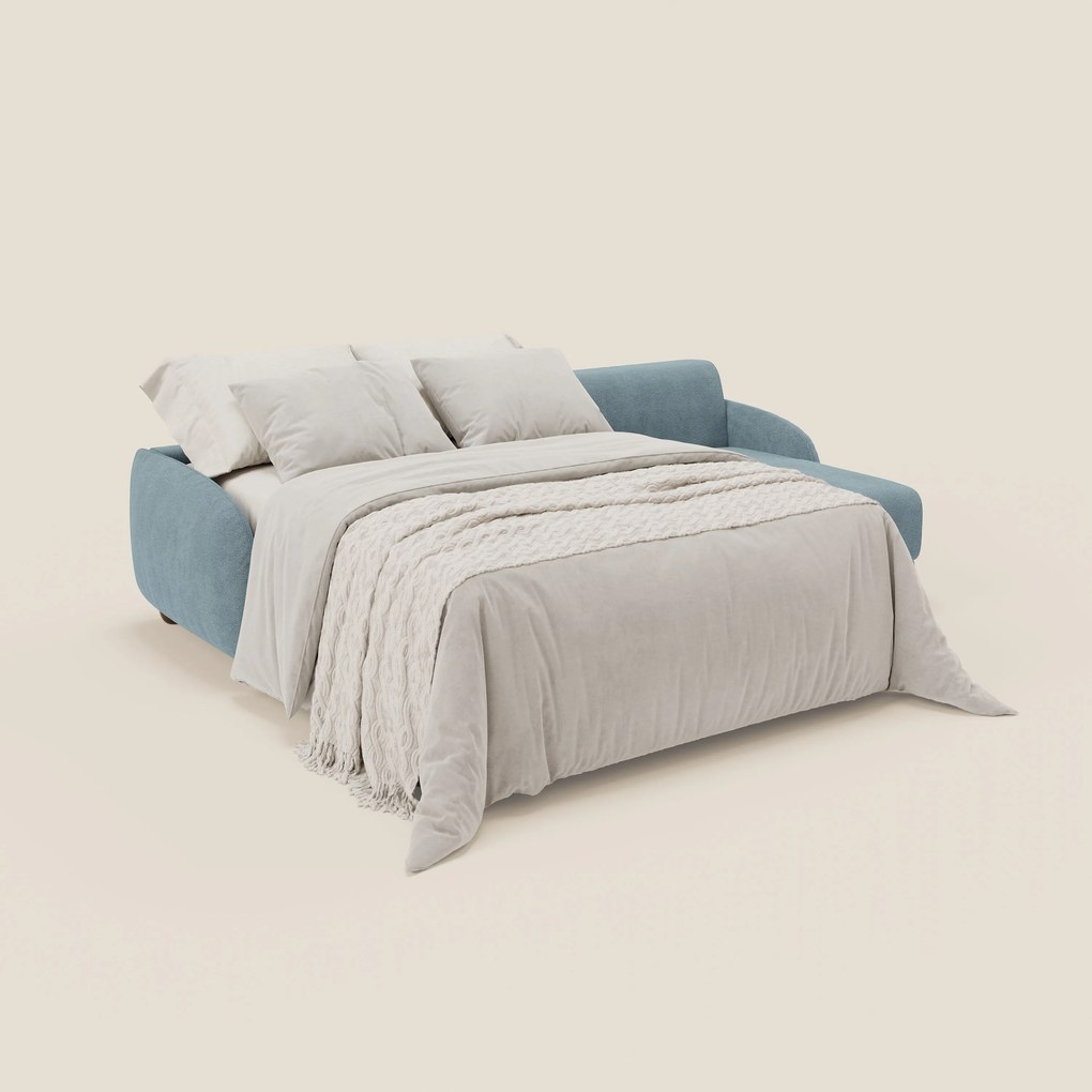 Giglio divano letto angolare con materasso alto 18 cm e penisola contenitore in morbido bouclé impermeabile T07 carta da zucchero