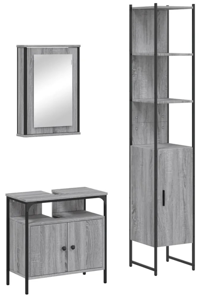 Set mobili da bagno 3 pz grigio sonoma in legno multistrato