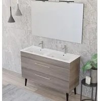 Composizione bagno sospesa Smack a 2 cassetti 118x62 con doppio lavabo, specchio con lampada LED olmo naturale