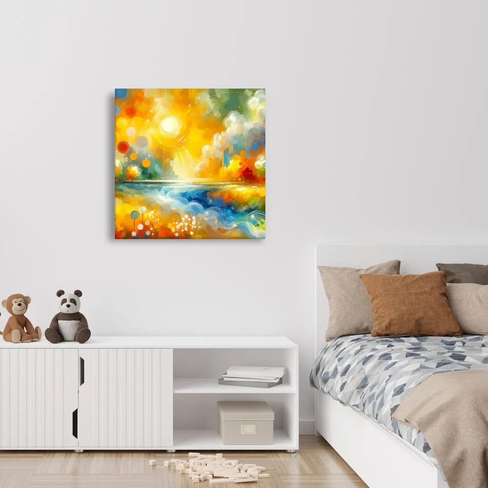 Quadro su tela – Campi di fiori e superficie d’acqua lucente