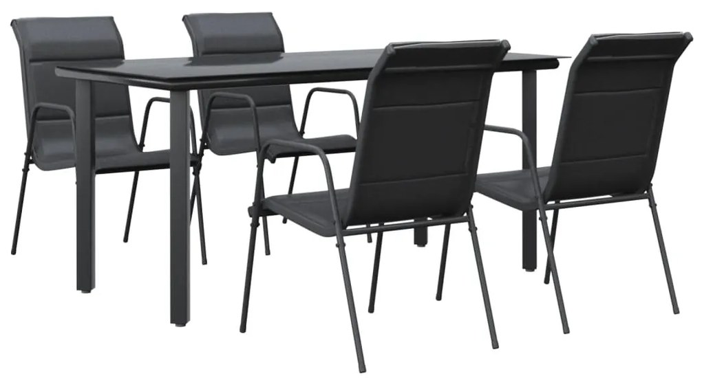 Set da pranzo da giardino 5 pz nero in acciaio e textilene