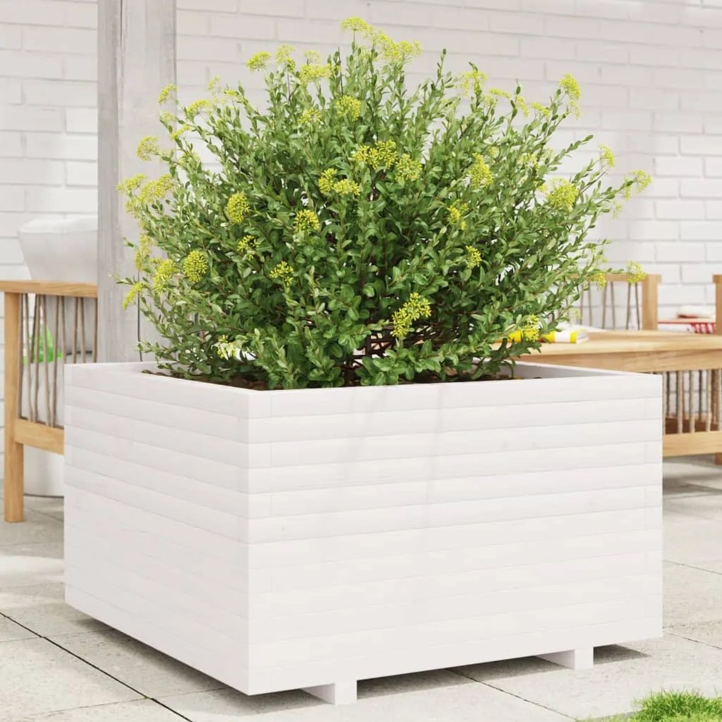 Fioriera Da Giardino Bianca 80x80x49,5cm Legno Massello Di Pino /