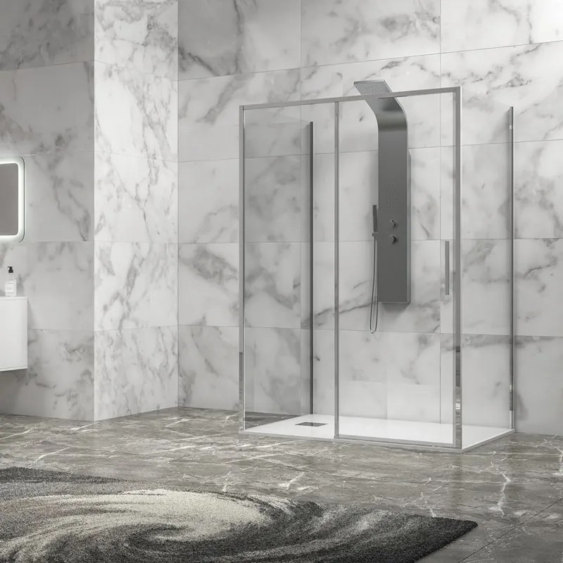 Kamalu - Cabina doccia 3 lati 90x150x90 scorrevole telaio cromato minimale | KLA-4000C