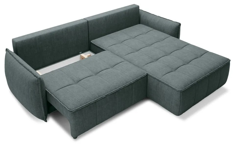 Divano angolare verde allungabile/con contenitore (con penisola a destra/con chaise lounge) e rivestimento in velluto Campo – ELTAP