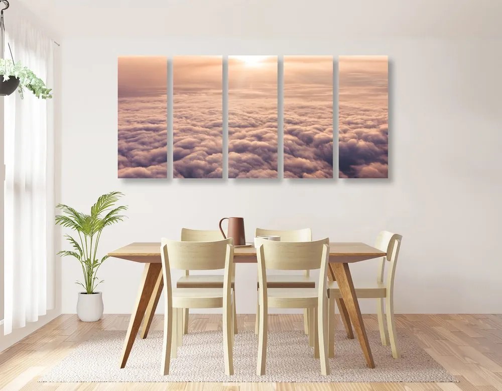 Quadri 5 pezzi – Tramonto dalla finestra dell'aereo