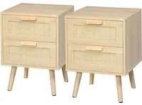 Set 2 Comodini con 2 Cassetti 40x40x56 cm in Legno e Rattan Naturale