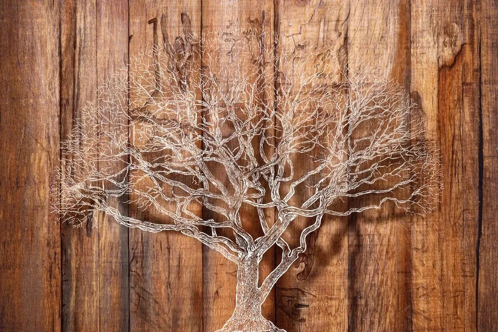 Carta da parati autoadesiva – Albero su sfondo di legno