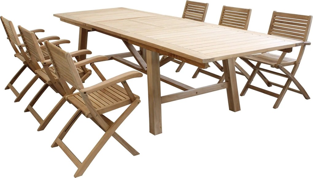 ORATOR - set tavolo in teak cm 160/240 x 90 x 77 h con 6 poltrone Orator