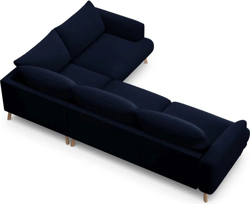 Divano angolare blu scuro (con penisola a destra/a L) con rivestimento in velluto Naomi – Micadoni