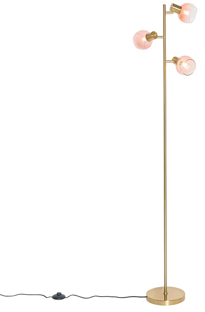 Lampada da terra Art Déco oro con vetro rosa 3 luci - VIDRO