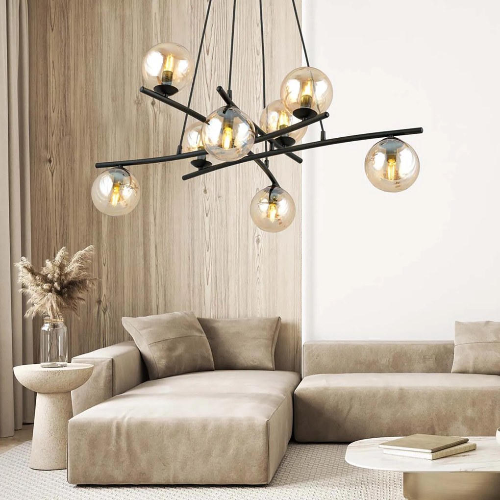 Lampadario Moderno Cadmo Acciaio Nero 8 Luci E14 Ip20