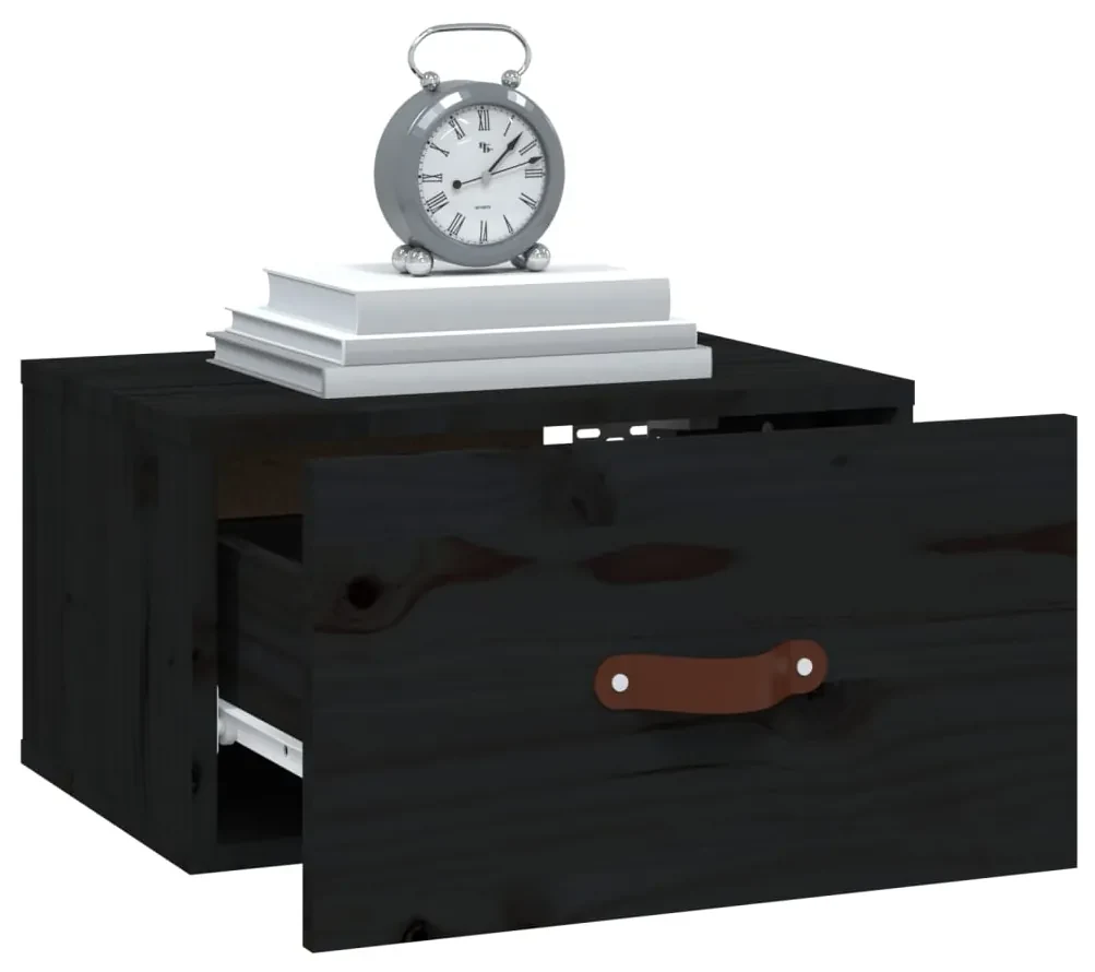 Comodino a muro nero 40x29,5x22 cm